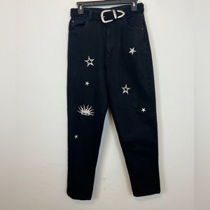 High Sierra VTG black denim jeans, silver embroidered details. Size 12